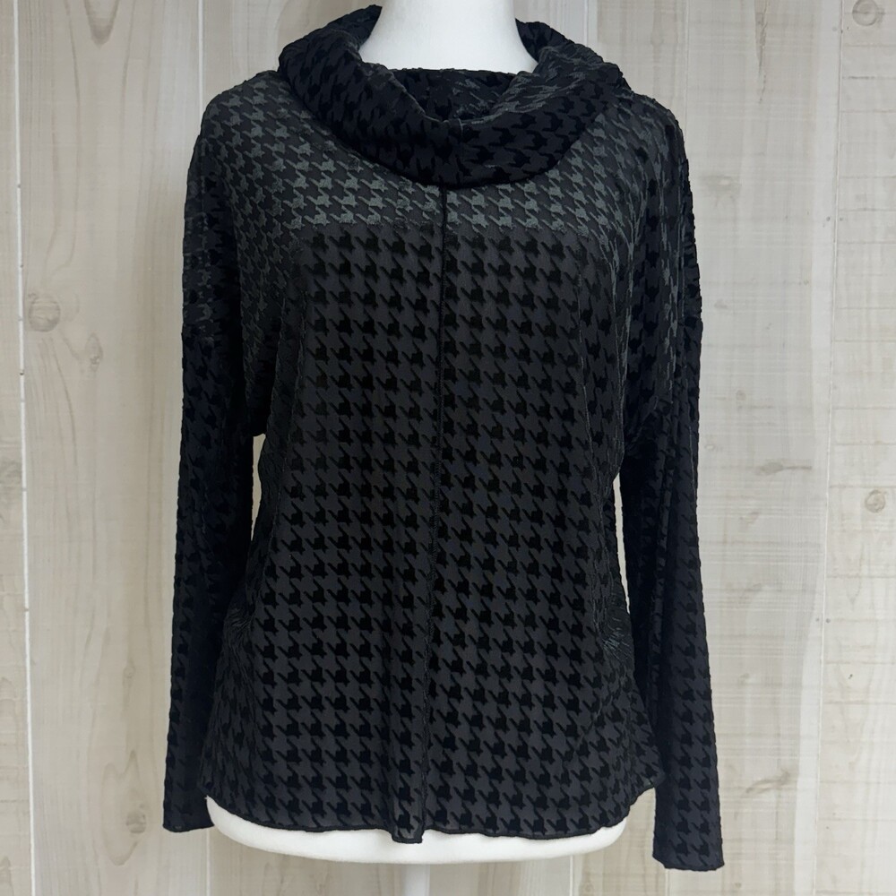 NWT Y2K Liv by Habitat Top Texture Black Semi-Sheer Cowl Neck Art To Wear L/S XS